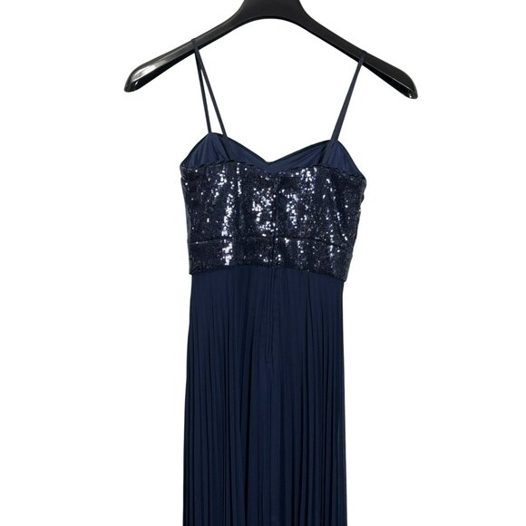 Vintage Y2K Cache Navy Sequin Bodice Pleated Maxi Dress Spaghetti Straps Size 2 - Picture 5 of 9